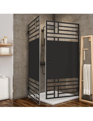 Eck-Duschkabine Bias-02 - Pendelband - Schwarz - Loft 5
