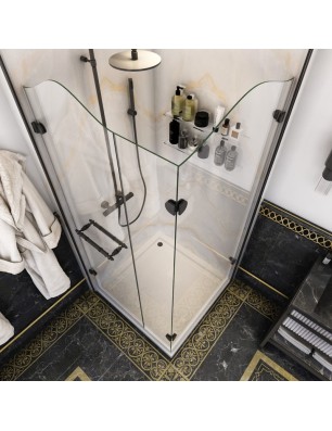 Eck-Duschkabine Regal 05-Aussenöffnend-Schwarz-Klarglas